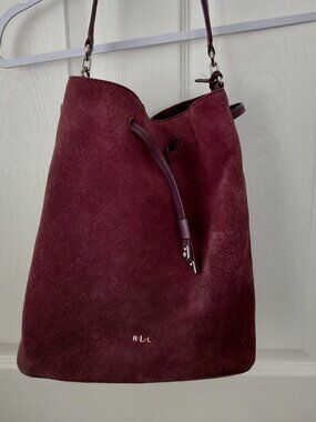 Lauren Ralph Lauren Purple Suede Debby Drawstring Shoulder Bag Tote
